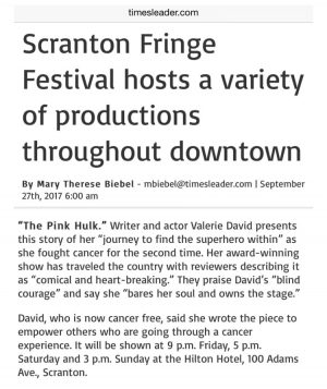 Valerie David Pink Hulk Breast Cancer Survivor scranton fringe